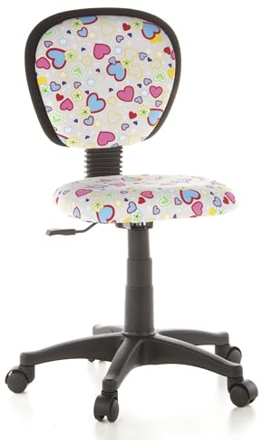 hjh OFFICE 670170 Silla giratoria para niños KIDDY Top Tela Motivo Flowers/Hearts, Silla de Escritorio para niños, Ajuste de Altura de la Superficie de Asiento