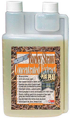 Microbe-Lift Concentrated Barley Straw Extract Plus Liquid Peat Conditioner for Ponds and Outdoor Water Garden, Safe for Live Koi Fish, Plants, and Decorations, 32 Ounces