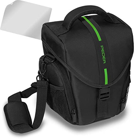 PEDEA DSLR-Kameratasche Essex mit Displayschutzfolie für Canon EOS 5D 5D Mark II 400D 2000D / Nikon D60 D80 D90 D3100 D3200 D3300 D3400 D5300 D7100 / Pentax K 30 K 50 K 500, Gr. L grün