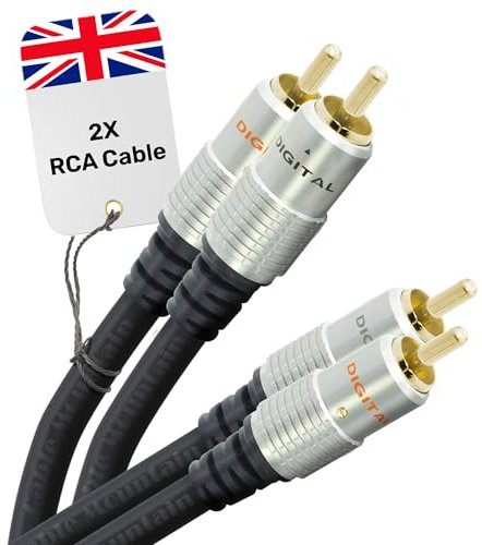 CableMountain 2 RCA to 2 RCA Cable 15m - Gold Plated Male-to-Male Phono to Phono Cable | RCA Audio Cable for Amplifier, Turntable, TV, Home Theater, Speakers and HiFi Systems
