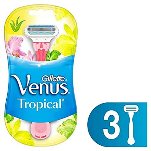 Gillette Venus Tropical Pour Femmes, Lot De 3 Rasoirs Jetables Pour Un Rasage Manuel En Douceur, Tête Pivotante À 3 Lames Et Avec Une Bande Lubrifiante Pour Protéger La Peau