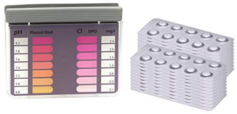 Wassertester für Chlor und pH Wert mit 200 Reagenztabletten je 100 x Chlor DPD1 und 100 x pH Phenol Red