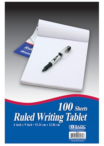 BAZIC Products Writing Pad 100 Sheets 6 x 9 – Writing Pad With Durable Lined Note Pads, Smooth Writing Paper, and Easy-tear Paper Pads; Compact Note Pads and Writing Pads for Office, School, or Home, 1-pack