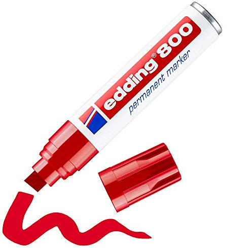 edding 800 permanent marker - red - 1 pen - chisel tip 4-12 mm - for bold markings - waterproof, quick-drying, smear-proof pens - for cardboard, plastic, wood, metal, glass and fabric