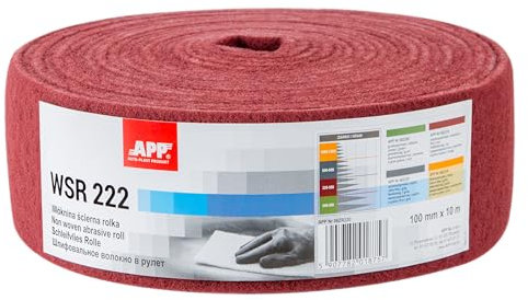 APP WS 222 - Rouleau de non-tissé abrasif, 100 mm x 10 m, rouge | Abrasif non tissé pour ponceuse bois, métal, acier et inox | Laine à poncer grain moyen, grain : 320-360