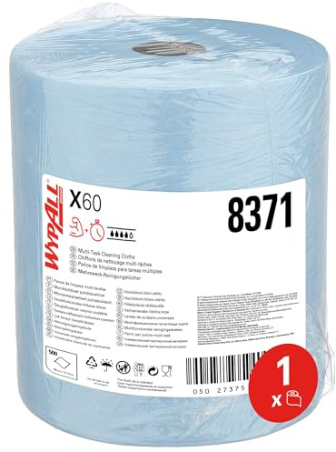 WypAll X60 General Clean Large Roll Cloths 8371 - Blue Cleaning Cloths - 1 Large Blue Roll x 500 Blue, 1 Ply Cleaning Cloths