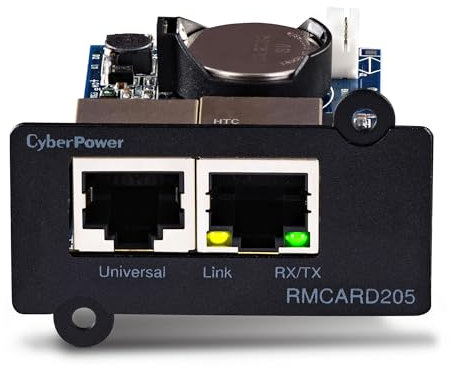 CyberPower Systems RMCARD205 Netzwerkkarte Fuer SNMP Slot - Kompatibel zu OR und PR Serie, Zwei Anschluesse: Netzwerk und Environment Senso, Schwarz