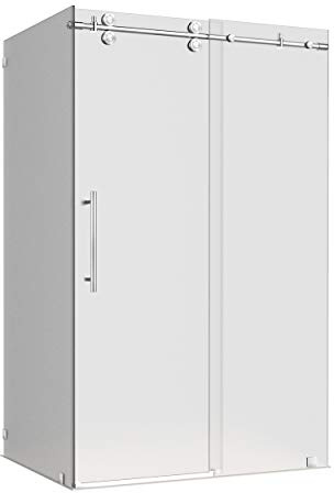 Aston Langham 44 to 48 x 33.8125 x 75 Completely Frameless Sliding Shower Enclosure in Frosted Glass, Stainless Steel