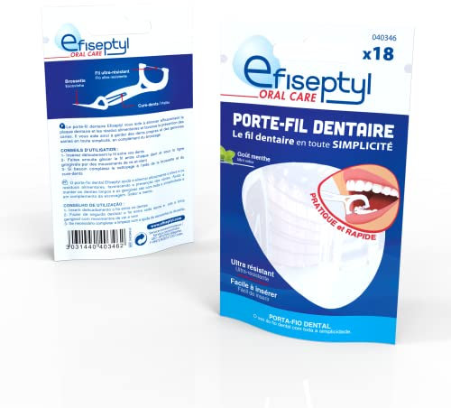 Efiseptyl - EasyDuo Zahnseidehalter – widerstandsfähiger Draht Fluorid – weicher Radiergummi – 18 Stück