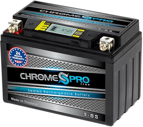 Chrome S Pro iGel YTX9-BS Battery – 120 CCA, Gel Electrolyte, LCD Display, 12V 8Ah – Fits ATV, Motorcycle, Scooter, Jet Ski, Dirt Bike, UTV, Snowmobile & More – T3 Nut & Bolt Terminal