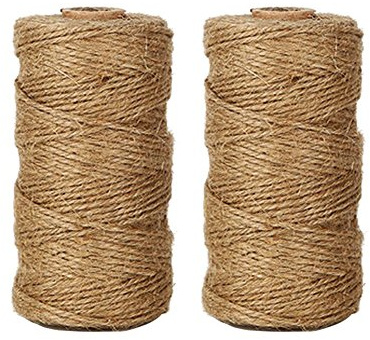 Tenn Well Natural Jute Twine, 656 Feet 1mm Thin Rustic Twine String for Arts & Crafts, Gift Wrapping, Gardening, Wedding, Halloween Decor, Christmas Ornaments (2PCS X 328 Feet)