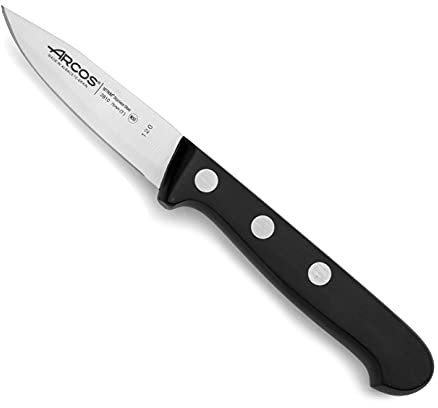 Arcos Coltello per Sbucciare Frutta e Verdura, Rivetti in Acciaio Inossidabile, Manico Ergonomico in Poliossimetilene, Lama 80 mm, Nero, Serie Universal