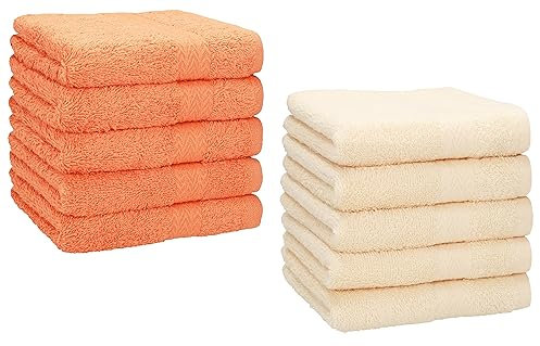 Betz 10 Stück Seiftücher Premium 100% Baumwolle Seiflappen Set 30x30 cm Farbe beige und orange