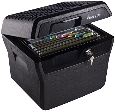 SentrySafe Fireproof and Waterproof Lock Box with Key Lock, File Safe with Carrying Handles for Documents, 0.66 Cubic Feet, 14.1 x 16.6 x 13.8 Inches, FHW40100