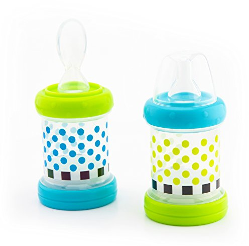 Sassy Baby Food Nurser – 4+ Months Set of 2- 4oz 100% Silicone Nipple and Spoon BPA-Free (30182)