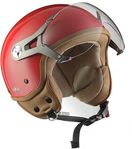 SOXON® SP-325 Mono „Red“ · Jet-Helm · Motorrad-Helm Roller-Helm Scooter-Helm Moped Mofa-Helm Chopper Retro Vespa Vintage Pilot Biker Helmet · ECE 22.05 Visier Schnellverschluss Tasche XS (53-54cm)