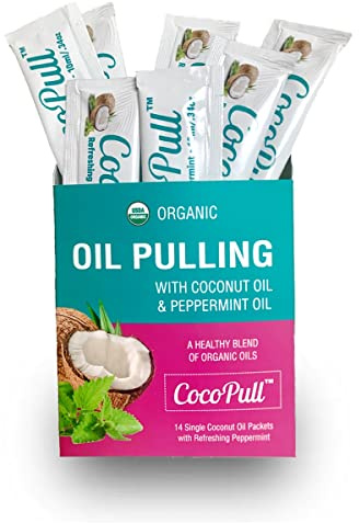 CocoPull USDA Organic Oil Pulling Mouthwash with Peppermint Oil - Organic Coconut Oil for Complete Oral Hygiene, Fresh Breath, Clean Teeth, Healthy Gums - Natural Teeth Whitening, Non-GMO