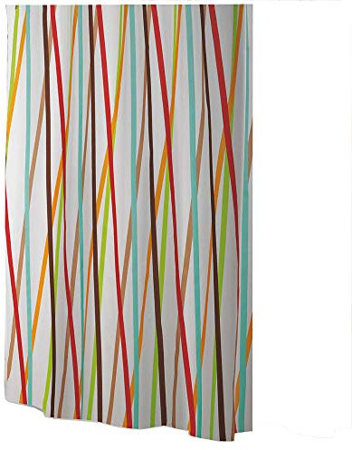 EDLER Textil Duschvorhang 120 x 200 cm Bunte Streifen Weiss Braun Türkis Orange Rot inkl Ringe