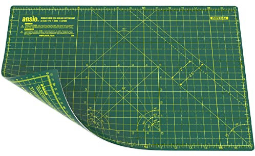 ANSIO Craft Cutting Mat Self Healing A3 Double Sided 5 Layers - Quilting, Sewing, Scrapbooking, Fabric & Papercraft - Imperial/Metric 17 Inch x 11 Inch / 42cm x 27cm - Green/Green