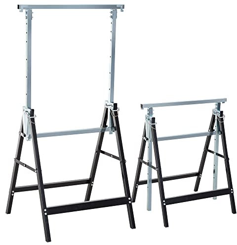 HOMCOM Set de 2 Caballetes Telescópicos Plegables con Altura Ajustable Caballetes de Sierra de Acero para Mesa y Trabajo de Bricolaje Carga 200 kg 68x58x80-130 cm Negro