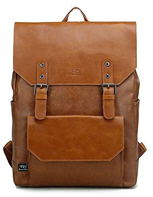DokinReich Retro PU-Leder Vintage Rucksack Wanderrucksack Damen Herren Schultertasche, L, Braun 1