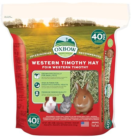 Oxbow Western Timothy Hay for Small Pets – All-Natural Grass Hay for Rabbits, Guinea Pigs, and Chinchillas – High Fiber for Digestive Health and Dental Support – 40 oz Bag