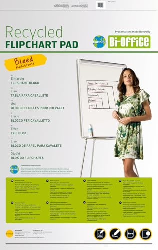 Bi-Office Earth-It Bloc de Papel Reciclado para Pizarra Rotafolios, Euro, 20 Hojas por Bloc, 55 g/m², Paquete de 5 Bloques
