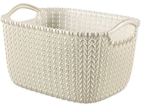 Curver Knit Effect Kitchen, Living room, Bathroom, Bedroom, Utility Medium Rectangular Storage Basket 8 Litres - Oasis White