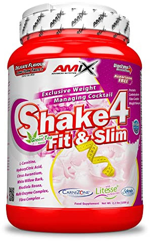 AMIX - SHAKE 4 FIT & SLIM - 1 KG - Ayuda a reducir la grasa - Reduce el apetito - Sabor a Fresa