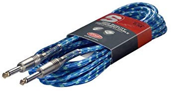 Stagg SGC6VT BL 1/4 Inch (6.35mm) 6m/20ft Guitar Lead - Jack to Jack TS Mono Unbalanced Male to Male Guitar Instrument Cable Lead for Electric Guitar, Bass, Amp, Keyboard, Speakers, Mixing Desks and Studio - Blue Tweed