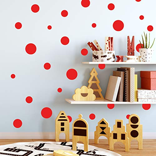 Create-A-Mural Polka Dot Wall Stickers, Wall Decor Stickers, Wall Dots, Vinyl Circle Room Dot Decals (Red)