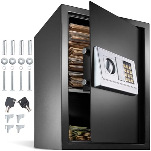 tectake® elektronischer Safe, Tresor für Zuhause, mit Sicherheitscode, mit Schloss und Notfall Schlüssel, Metallschrank 50x35x34.5cm, als Schlüsselsafe, Möbeltresor, für Geld, Geheimversteck
