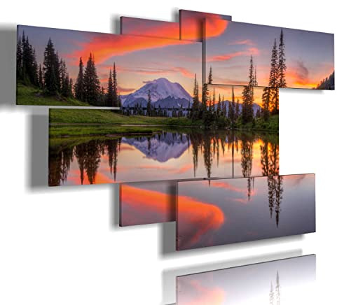 duudaart Quadro Soggiorno Camera da Letto Moderni per Luminoso Multipannello Montagna Pannelli Grande Xxl in Rilievo Arte Colorati Rosso Decorazioni Muro Salotto 3d Multilivello 172x103cm