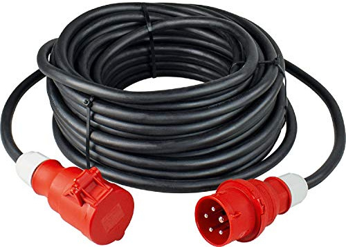 as - Schwabe Câble Rallonge pour Courant Fort 400V / 32A Fiche & Prise CEE 10 m de Rallonge 5 Pôles avec Capuchon de Protection IP44 Made in Germany Noir I 61027