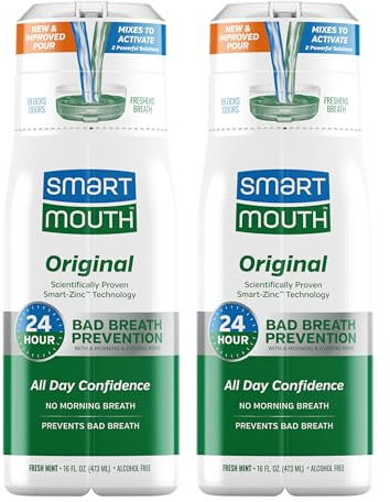 SmartMouth Original Zinc Activated Mouthwash - Instant Fresh Breath Mouthwash - Eliminates Bad Odors and Bad Breath - Alcohol-Free, Sugar-Free, Gluten-Free - Fresh Mint - 16 fl oz (2 Pack)