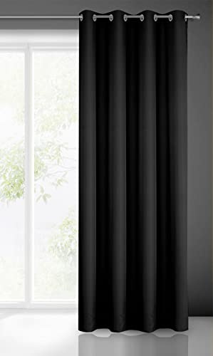 Eurofirany Rita Tenda Liscia Semplice Monocolore – 8 Occhielli Moderni, Camera da Letto, Soggiorno, Salone, cameretta dei Bambini, 1 Pezzo, Poliestere, Nero, 140 x 250 cm