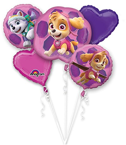 Amscan Anagram 3482801 Bouquet de ballons en aluminium Pat' Patrouille Rose 5 pièces