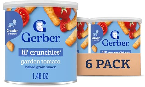 Gerber Stage 3 Baby Food Snacks, Garden Tomato Lil' Crunchies, Snacks for Babies, Baby Led Feeding, 6-Pack