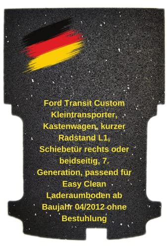 2-teilige aruma® Antirutschmatte kompatibel für Ford Transit Custom Kastenwagen, kurzer Radstand L1, Schiebetür rechts oder beidseitig, passend für Easy Clean Laderaumboden ab Baujahr 04/2012-10/2023