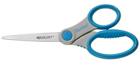 WESTCOTT E-30770 00 Schere Microban Softgrip, rostfrei, asymmetrisch, grau/blau, 18 cm