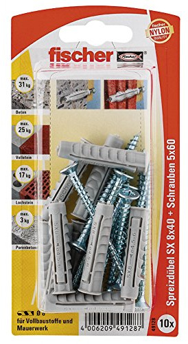 Fischer 49128 Lot de 10 Chevilles SX 8 x 40 mm SK