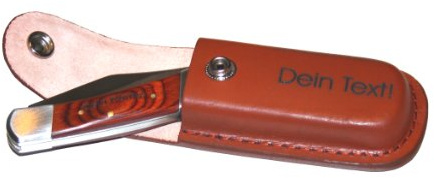 Smart Taschenmesser mit Lederetui - Graviert mit Deinem eigenen Text/Wunschtext (Messer + Etui graviert)