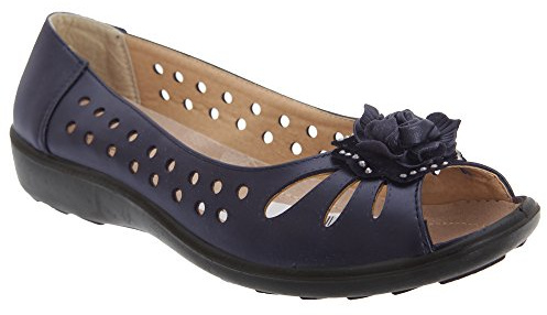 Boulevard Womens/Ladies Punched Open Toe Flower Casual Shoes (5 US) (Navy Blue)