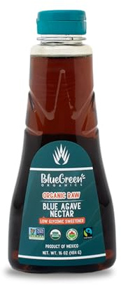 BLUE GREEN ORGANICS Raw Blue Agave Nectar - 16 oz Organic Natural Sweetener - Low Glycemic & Non-GMO Squeeze Bottle