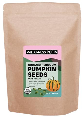 Wilderness Poets, Organic Heirloom Pumpkin Seeds - Styrian Variety, No Shells, Naturally Hulless. Unsalted, Bulk Size, Grown in Oregon, USA or Europe (80 Ounce - 5 Pound)