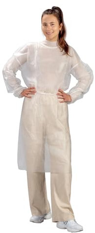 Medi-Inn PP-Besucherkittel | 100 Stück weiß | 115 x 137 cm | Schutzkittel mit Gummi-Bündchen zum Binden