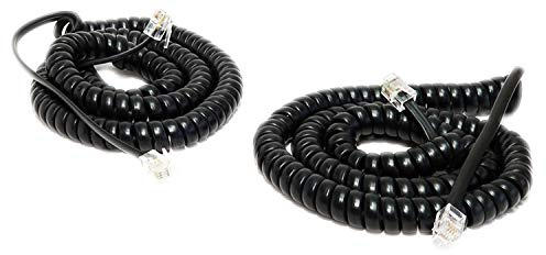 iMBAPrice (Pack of 2) Black Coiled Telephone Phone Handset Cable Cord, Coiled Length 3 to 12 feet Uncoiled (Value Pack)