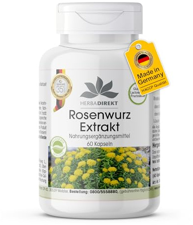 Rhodiola rosea in capsule top 500mg - 60 Capsule - 15mg di Radice di Rosavina | HERBADIREKT by Warnke Vitalstoffe - Qualità da farmacia tedesca