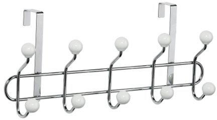 Premier Housewares Türgarderobe, 10 Haken mit weißen Keramikkugeln, Chrom 0509557 Silber 11x45x19