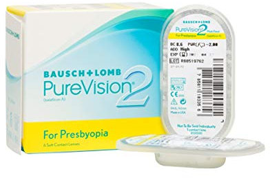 Bausch + Lomb PureVision 2 for Presbyopia Monatslinsen, sehr dünne Gleitsicht-Kontaktlinsen, weich, 6 Stück BC 8.6 mm/DIA 14/3 Dioptrien/ADD High
